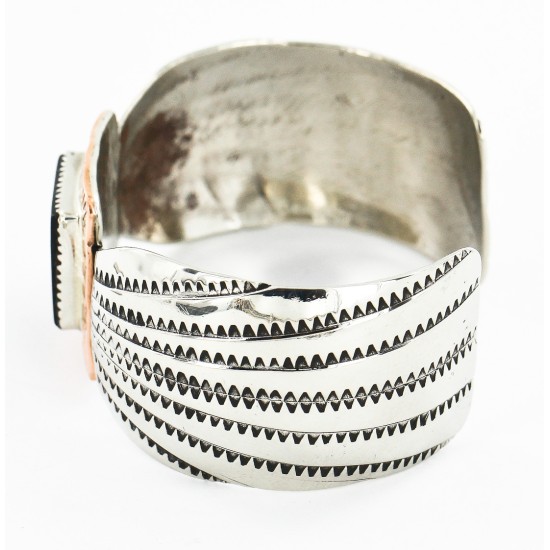Handmade Horse Certified Authentic Navajo Pure Nickel Copper Native American Bracelet Natural Black Onyx 12844-5