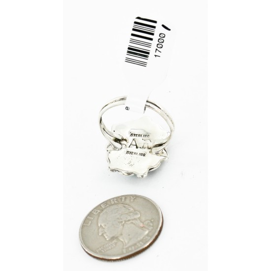 .925 Sterling Silver Flower Handmade Certified Authentic Navajo Natural Turquoise Native American Ring  17000-1