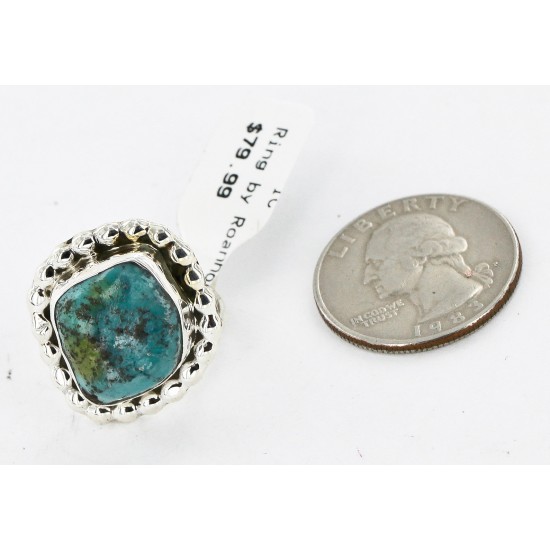 .925 Sterling Silver Handmade Certified Authentic Navajo Natural Turquoise Native American Ring  17000-2