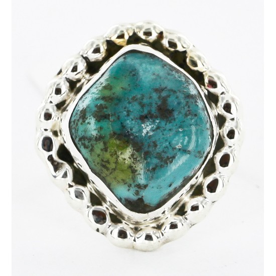 .925 Sterling Silver Handmade Certified Authentic Navajo Natural Turquoise Native American Ring  17000-2