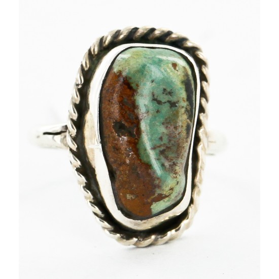 .925 Sterling Silver Handmade Certified Authentic Navajo Natural Turquoise Native American Ring  16994-2