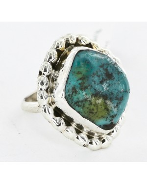 .925 Sterling Silver Handmade Certified Authentic Navajo Natural Turquoise Native American Ring  17000-2