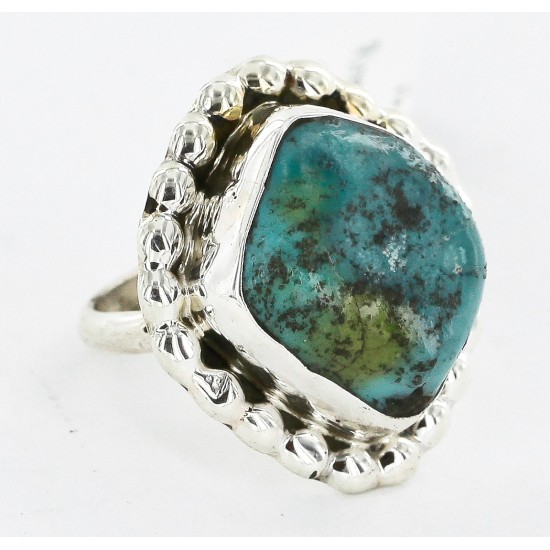 .925 Sterling Silver Handmade Certified Authentic Navajo Natural Turquoise Native American Ring  17000-2