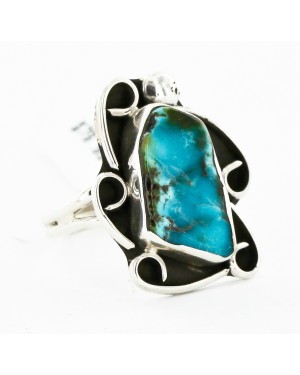 925 Sterling Silver Handmade Certified Authentic Navajo Natural Turquoise Native American Ring  17000-4