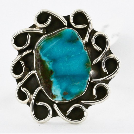 925 Sterling Silver Handmade Certified Authentic Navajo Natural Turquoise Native American Ring  17000-6