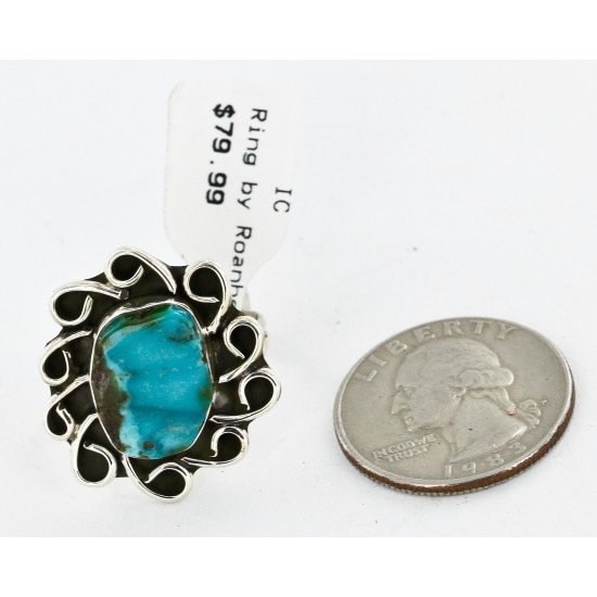 925 Sterling Silver Handmade Certified Authentic Navajo Natural Turquoise Native American Ring  17000-6