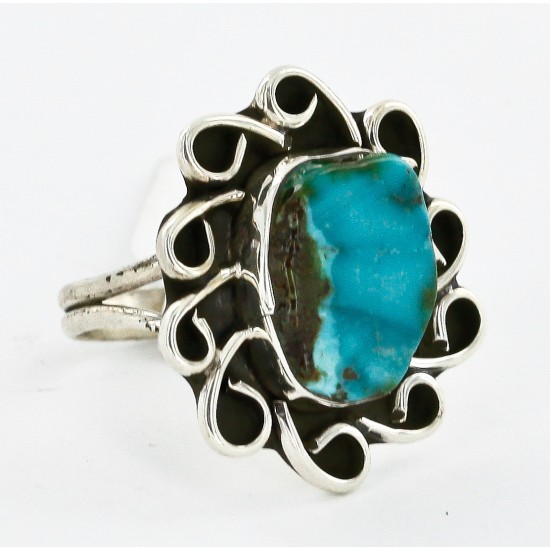925 Sterling Silver Handmade Certified Authentic Navajo Natural Turquoise Native American Ring  17000-6