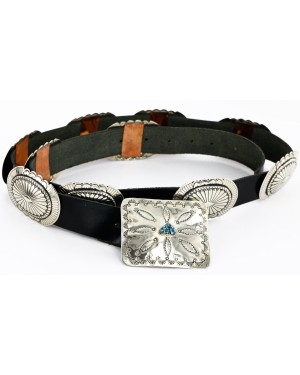 Certified Authentic Navajo Nickel Copper Natural Turquoise Concho Belt 19157