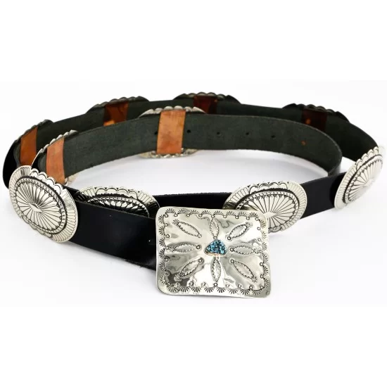 Navajo Nickel Copper Natural Turquoise Concho Belt 19157