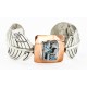Feather Bird Certified Authentic Navajo Nickel Copper Inlaid Natural Turquoise Black Onyx Mother of Pearl Native American Bracelet 12837-3
