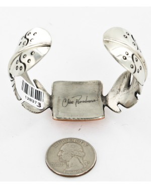 Feather Bird Certified Authentic Navajo Nickel Copper Inlaid Natural Turquoise Black Onyx Mother of Pearl Native American Bracelet 12837-3