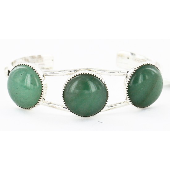 Handmade Certified Authentic Navajo .925 Sterling Silver Natural Jade Native American Bracelet 12822