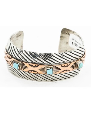 Handmade Certified Authentic Navajo Pure Nickel and Copper Native American Bracelet Natural Turquoise 12844-4