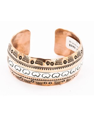 Handmade Feather Bear Certified Authentic Navajo Pure .925 Sterling Silver and Copper Native American Bracelet 12843-1