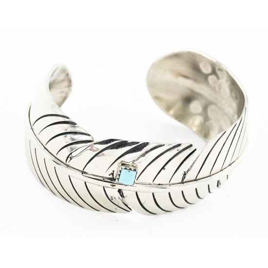 Handmade Feather Certified Authentic Roanhorse Navajo Nickel Natural Turquoise Native American Bracelet 12841-2