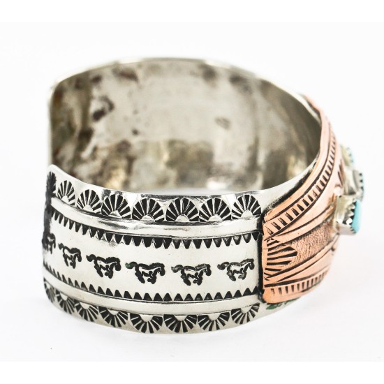 Handmade Horse Certified Authentic Navajo Pure Nickel Copper Native American Bracelet Natural Turquoise 12844-2