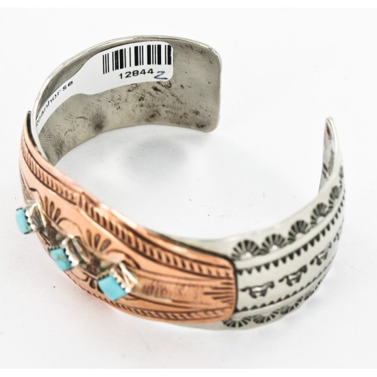 Handmade Horse Certified Authentic Navajo Pure Nickel Copper Native American Bracelet Natural Turquoise 12844-2
