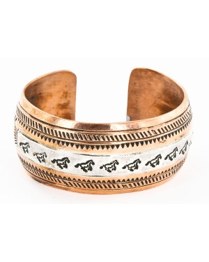 Handmade Horse Mountain Certified Authentic Navajo Pure .925 Sterling Silver and Copper Native American Bracelet 12839-3