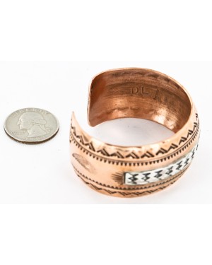 Handmade Mountain Feather Certified Authentic Navajo Pure .925 Sterling Silver and Copper Native American Bracelet 12843-6