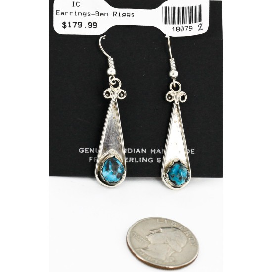 Certified Authentic Handmade Navajo .925 Sterling Silver Dangle Native American Earrings Natural Turquoise 18079-2