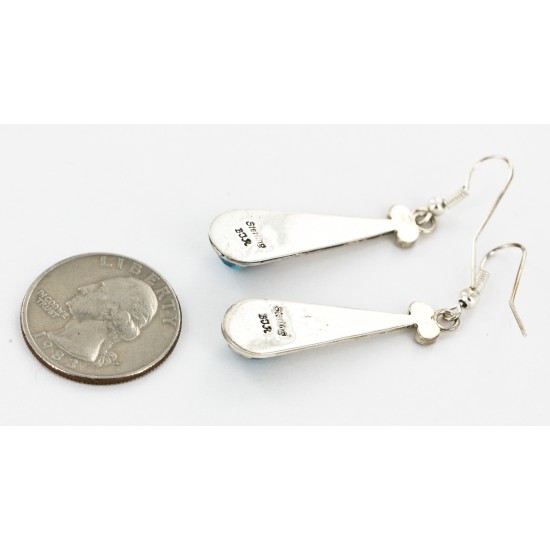 Certified Authentic Handmade Navajo .925 Sterling Silver Dangle Native American Earrings Natural Turquoise 18079-2