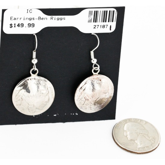 Certified Authentic Vintage Style Buffalo Nickels Handmade Navajo .925 Sterling Silver Nickel Dangle Native American Earrings 27187-1
