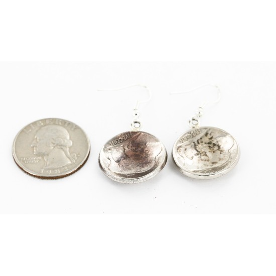 Certified Authentic Vintage Style Buffalo Nickels Handmade Navajo .925 Sterling Silver Nickel Dangle Native American Earrings 27187-1