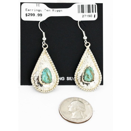 Certified Authentic Handmade Navajo .925 Sterling Silver Dangle Native American Earrings Natural Turquoise 27190-1