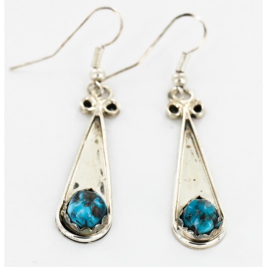 Certified Authentic Handmade Navajo .925 Sterling Silver Dangle Native American Earrings Natural Turquoise 18079-2