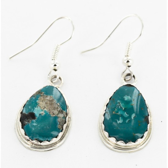 Certified Authentic Handmade Navajo .925 Sterling Silver Dangle Native American Earrings Natural Turquoise 27188-2