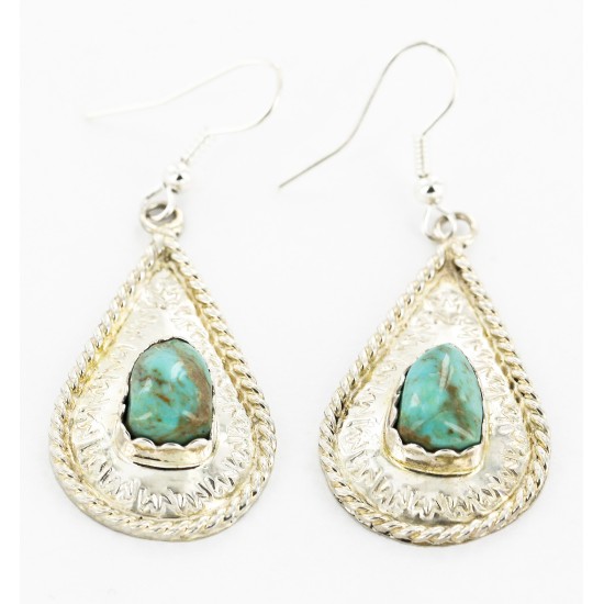 Certified Authentic Handmade Navajo .925 Sterling Silver Dangle Native American Earrings Natural Turquoise 27190-1