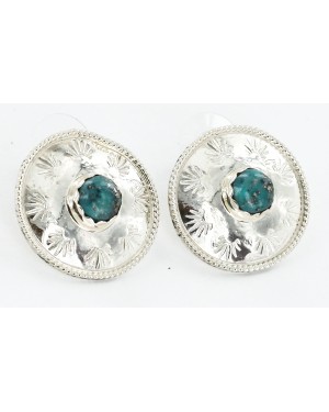 Certified Authentic Handmade Navajo .925 Sterling Silver Stud Native American Earrings Natural Turquoise 27188-1