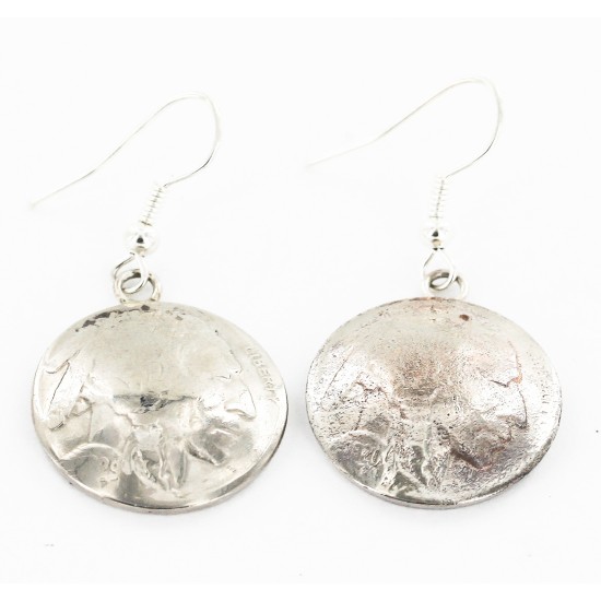 Certified Authentic Vintage Style Buffalo Nickels Handmade Navajo .925 Sterling Silver Nickel Dangle Native American Earrings 27187-1