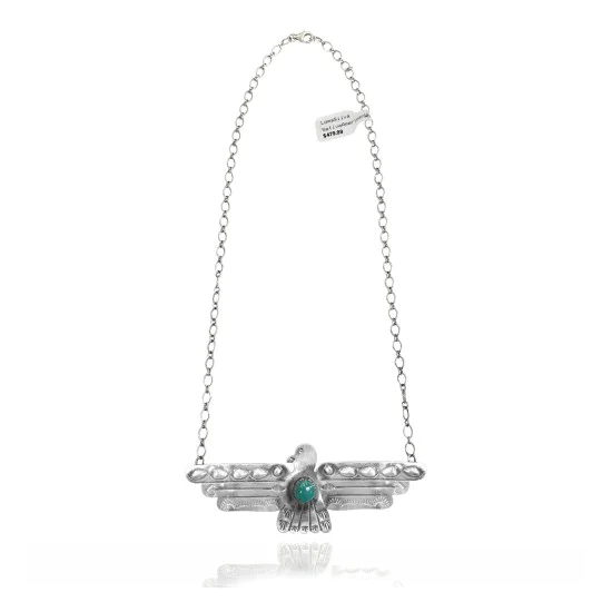 Thunderbird .925 Sterling Silver Navajo Native American Natural Turquoise Necklace 35147 Thunderbird .925 Sterling Silver Navajo Native American Natural Turquoise Necklace 35147