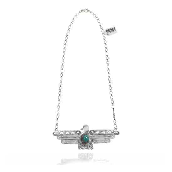 Thunderbird .925 Sterling Silver Navajo Native American Natural Turquoise Necklace 35147 Thunderbird .925 Sterling Silver Navajo Native American Natural Turquoise Necklace 35147