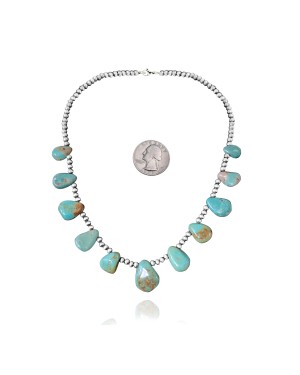 .925 Sterling Silver Certified Authentic Navajo Native American Natural Turquoise Necklace 35154 .925 Sterling Silver Certified Authentic Navajo Native American Natural Turquoise Necklace 35154
