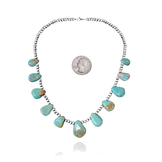 .925 Sterling Silver Navajo Native American Natural Turquoise Necklace 35154 .925 Sterling Silver Navajo Native American Natural Turquoise Necklace 35154