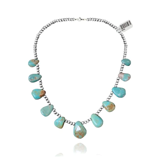 .925 Sterling Silver Navajo Native American Natural Turquoise Necklace 35154 .925 Sterling Silver Navajo Native American Natural Turquoise Necklace 35154