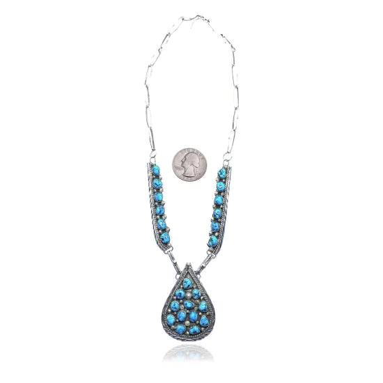 Large .925 Sterling Silver Navajo Native American Natural Turquoise Necklace 35157 Large .925 Sterling Silver Navajo Native American Natural Turquoise Necklace 35157