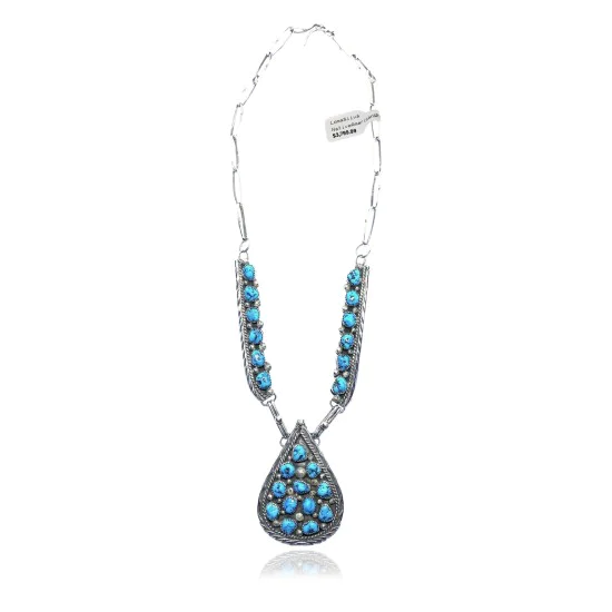 Large .925 Sterling Silver Navajo Native American Natural Turquoise Necklace 35157 Large .925 Sterling Silver Navajo Native American Natural Turquoise Necklace 35157