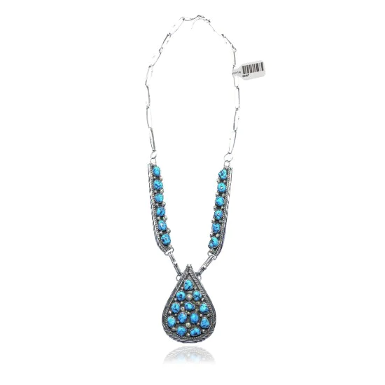 Large .925 Sterling Silver Navajo Native American Natural Turquoise Necklace 35157 Large .925 Sterling Silver Navajo Native American Natural Turquoise Necklace 35157