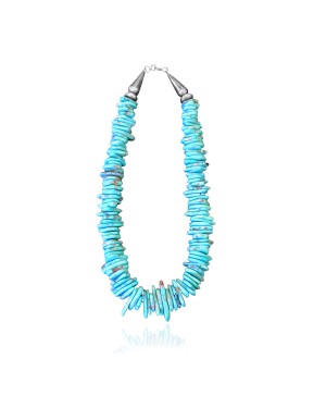 .925 Sterling Silver Certified Authentic Navajo Native American 1 strand Natural Turquoise Necklace Chain 35166