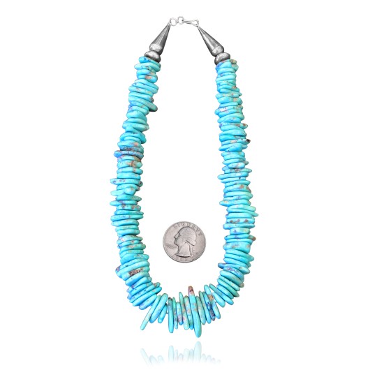 .925 Sterling Silver Certified Authentic Navajo Native American 1 strand Natural Turquoise Necklace Chain 35166 .925 Sterling Silver Certified Authentic Navajo Native American 1 strand Natural Turquoise Necklace Chain 35166