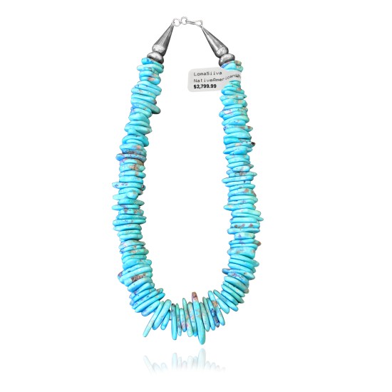 .925 Sterling Silver Certified Authentic Navajo Native American 1 strand Natural Turquoise Necklace Chain 35166 .925 Sterling Silver Certified Authentic Navajo Native American 1 strand Natural Turquoise Necklace Chain 35166