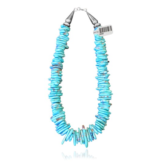 .925 Sterling Silver Certified Authentic Navajo Native American 1 strand Natural Turquoise Necklace Chain 35166 .925 Sterling Silver Certified Authentic Navajo Native American 1 strand Natural Turquoise Necklace Chain 35166