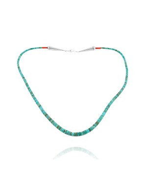 Chain .925 Sterling Silver Certified Authentic Navajo Native American 1 strand Natural Turquoise Necklace 35168