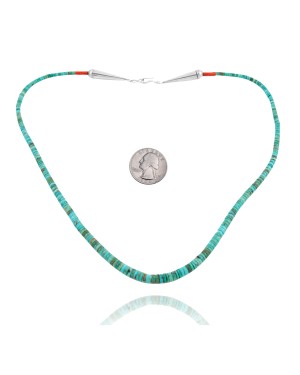 Chain .925 Sterling Silver Certified Authentic Navajo Native American 1 strand Natural Turquoise Necklace 35168