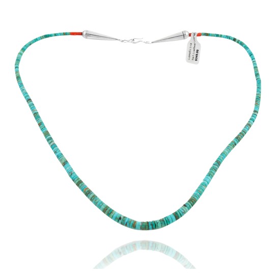 Chain .925 Sterling Silver Certified Authentic Navajo Native American 1 strand Natural Turquoise Necklace 35168