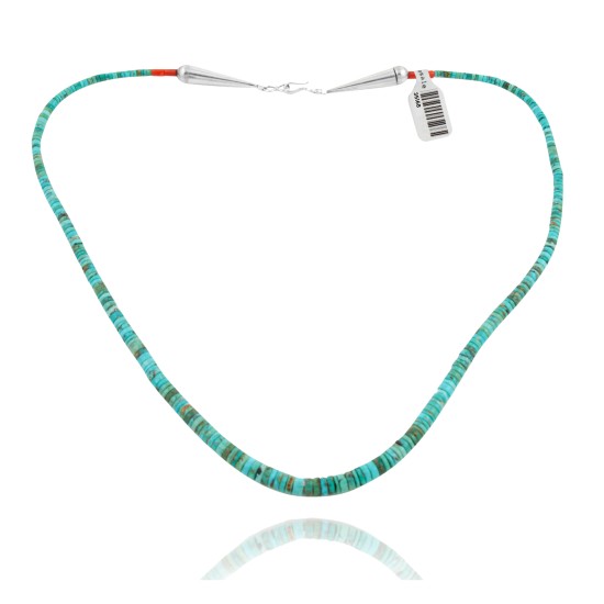 Chain .925 Sterling Silver Certified Authentic Navajo Native American 1 strand Natural Turquoise Necklace 35168