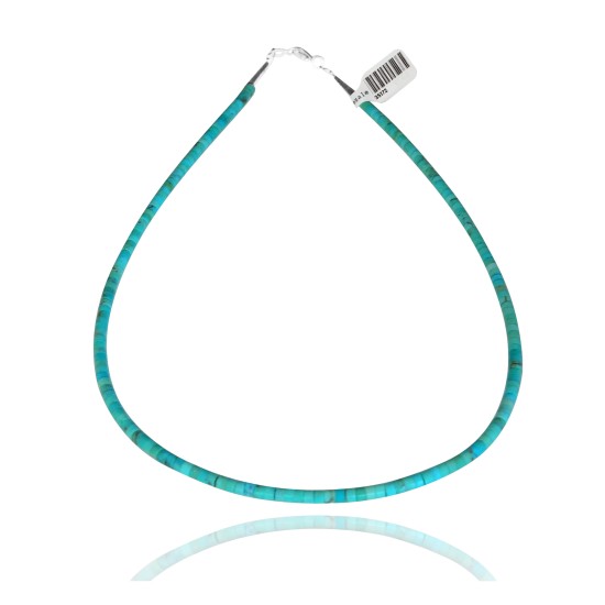 .925 Sterling Silver Certified Authentic Navajo Native American 1 strand Magnesite Necklace 35172